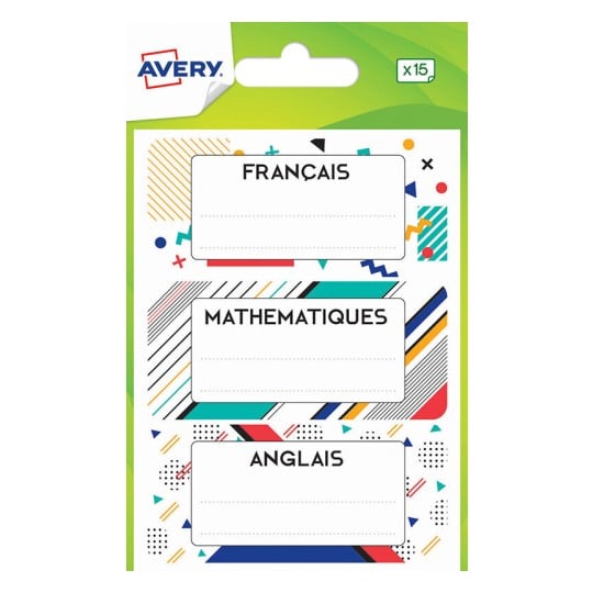 15 étiquettes matières scolaires motifs géométriques ECOL15G