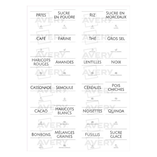 Etiquettes minimaliste pour bocaux alimentaires x48 (4,8 x 4,8cm) - AVERY  (Reconditionné)