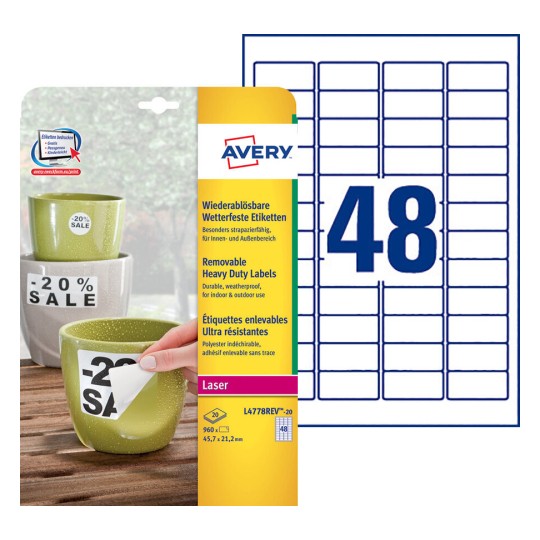 Etiquettes enlevables L4778REV-20 Contenu: 960 Etiquettes / 20 Feuilles