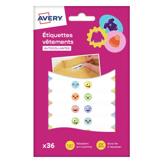 36 étiquettes vêtements autocollantes motifs smiley ETVET36E