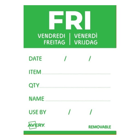 Rouleau de 500 Etiquettes "VENDREDI" avec détails - 40x56mm - Amovibles DLDFRIREV-500