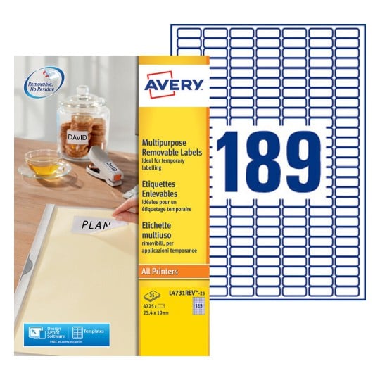 Etiquettes enlevables L4731REV-25 Contenu: 4.725 Etiquettes / 25 Feuilles