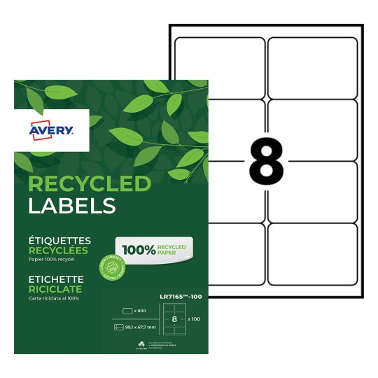 Etiquettes 100% recyclées LR7165-100 Contenu: 800 Etiquettes / 100 Feuilles
