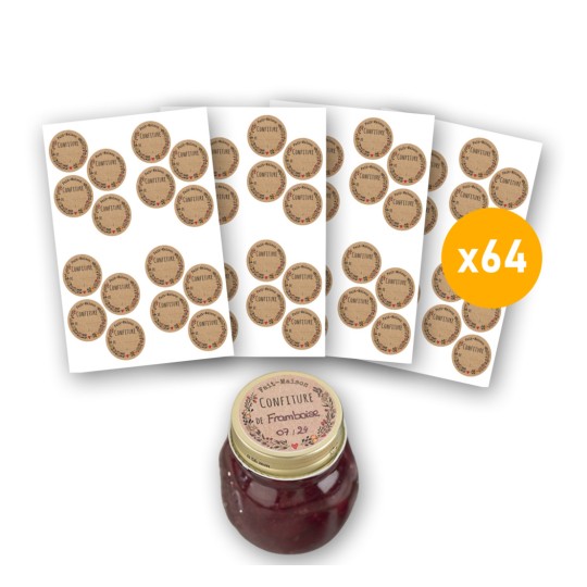 64 étiquettes confiture modèle fait maison couleur kraft CONF64K
