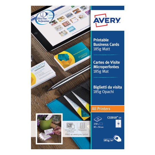 250 cartes de visite mates microperforées – Boutique avery