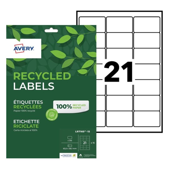 Etiquettes 100% recyclées LR7160-15 Contenu: 315 Etiquettes / 15 Feuille