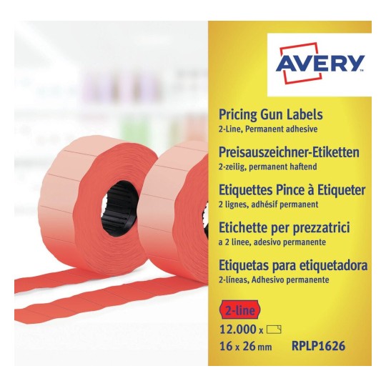 10 rouleaux de 1200 étiquettes rouges 26x16 mm pour pinces 2 lignes RPLP1626