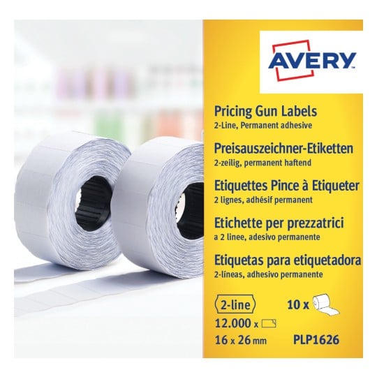 10 rouleaux de 1200 étiquettes blanches 26x16 mm pour pinces 2 lignes PLP1626