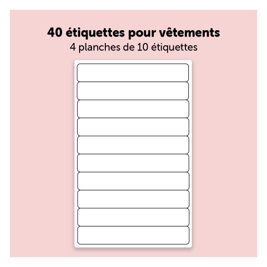 40 étiquettes vêtements thermocollantes blanches THERMO40 9 x 52 mm