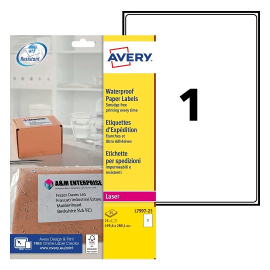 Etiquettes Etanches Ultra-Adhésives L7997-25 Contenu: 25 Etiquettes / 25 Feuille