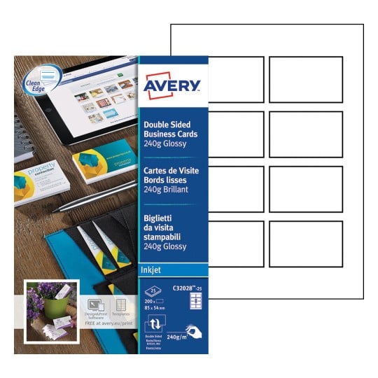 Cartes de visite C32028-25 Contenu: 200 Cartes / 25 Feuilles