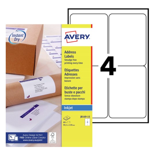 60 étiquettes jet d'encre en pochette J8169-15 Contenu: 60 Etiquettes / 15 Feuille