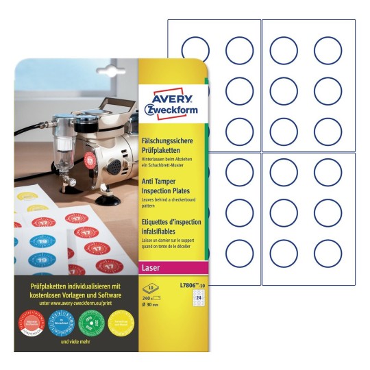 Pastilles calendrier infalsifiables L7806-10 Contenu: 240 Etiquettes / 10 Feuilles