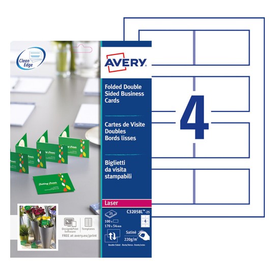 Cartes de visite double C32058L-25 Contenu: 100 Cartes / 25 Feuilles
