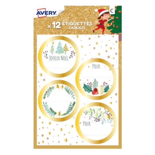 12 étiquettes cadeaux de Noël, motifs dorés NGIFT12