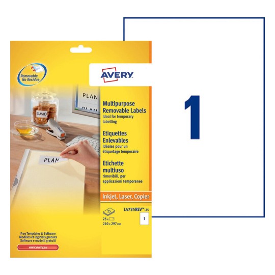 Etiquettes enlevables L4735REV-25 Contenu: 25 Etiquettes / 25 Feuilles
