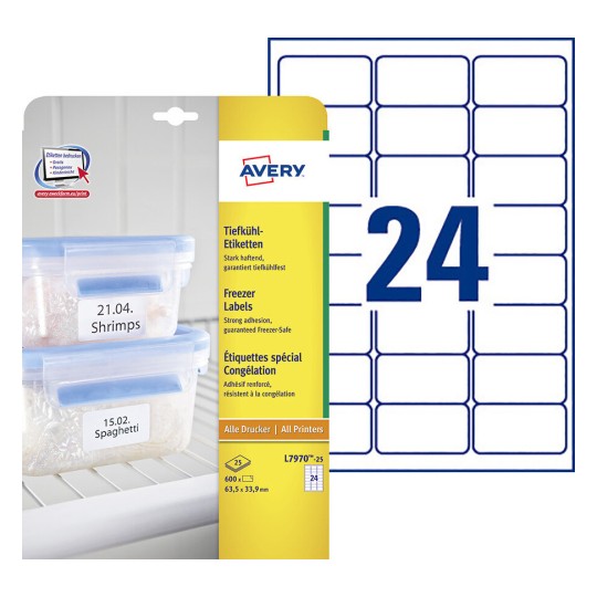 Etiquettes de congélation L7970-25 Contenu: 600 Etiquettes / 25 Feuilles