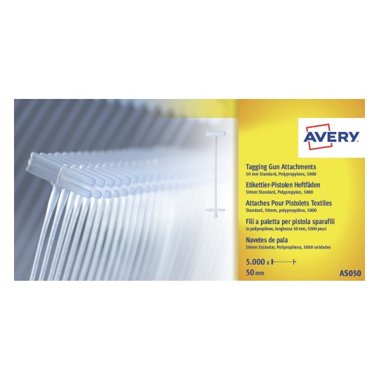 5000 attaches transparentes 50 mm en polypropylène pour pistolet textile AS050