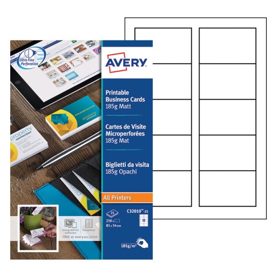 Cartes de visite C32010-25 Contenu: 250 Cartes / 25 Feuilles
