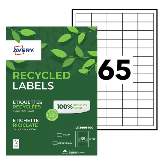 6500 étiquettes 100% recyclées LR3666-100 Contenu: 6.500 Etiquettes / 100 Feuille