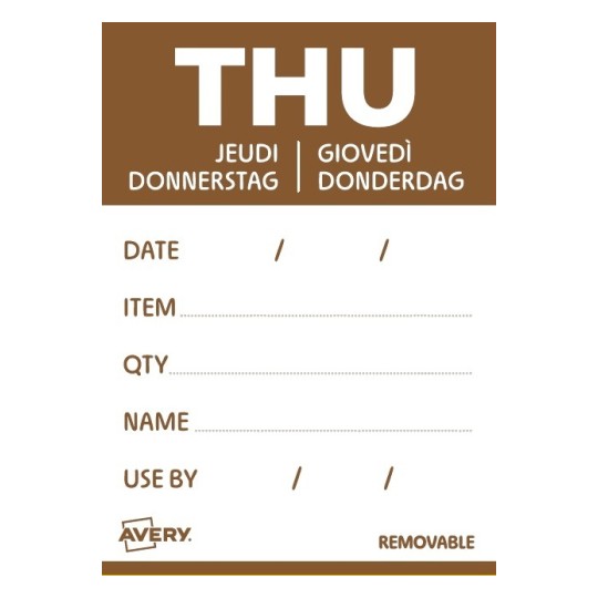Rouleau de 500 Etiquettes "JEUDI" avec détails - 40x56mm - Amovibles DLDTHUREV-500