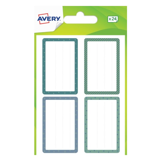 24 étiquettes scolaires aux motifs bleus / verts ECOL24M
