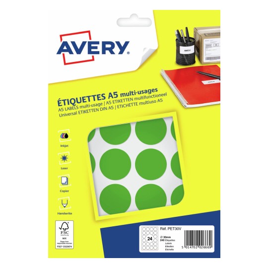 240 pastilles en étuis A5 PET30V