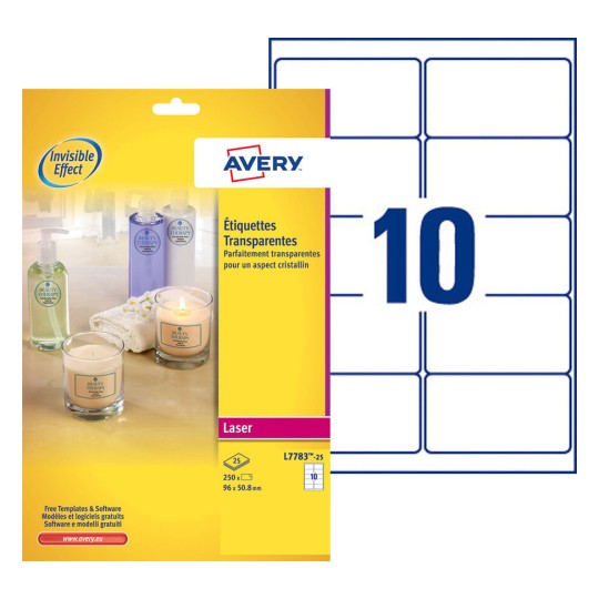 Etiquettes transparentes brillantes L7783-25 Contenu: 250 Etiquettes / 25 Feuilles