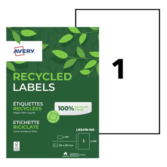 100 étiquettes 100% recyclées LR3478-100 Contenu: 100 Etiquettes / 100 Feuille