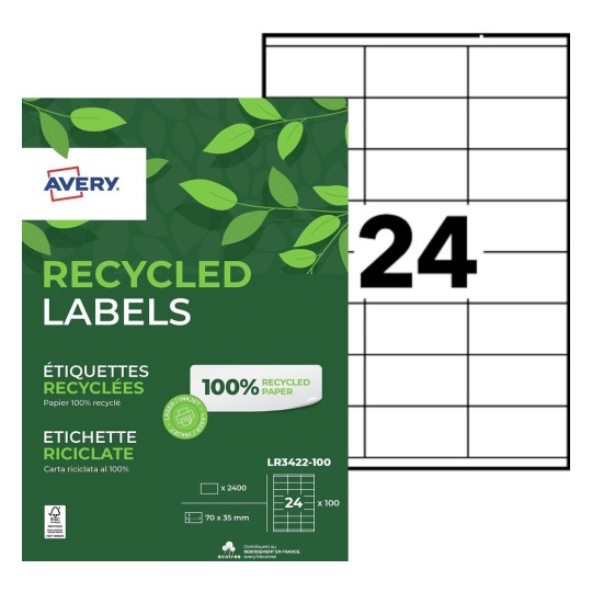 2400 étiquettes 100% recyclées LR3422-100 Contenu: 2.400 Etiquettes / 100 Feuille
