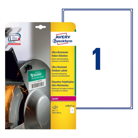 Etiquettes ultra résistantes L7917-10 Contenu: 10 Etiquettes / 10 Feuilles