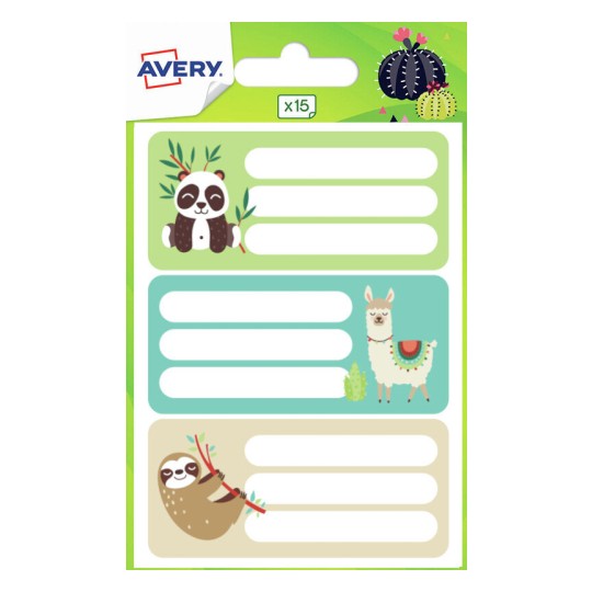 15 étiquettes scolaires autocollantes motifs animaux ECOL15L