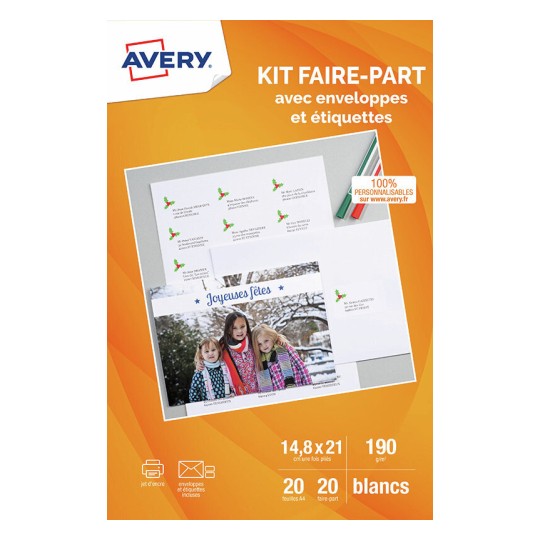 Kit de 20 faire-part, enveloppes et étiquettes adresses C2351-20P