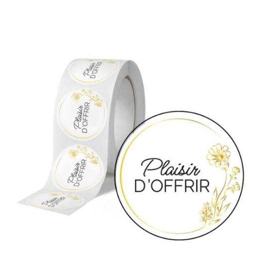 500 étiquettes Plaisir d'Offrir fleur en rouleau IROFFRIR500R