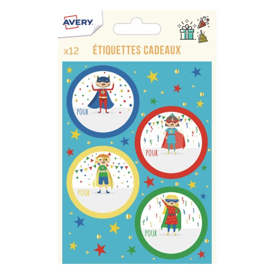 12 étiquettes cadeaux anniversaire - thème super-héros JGIFT06