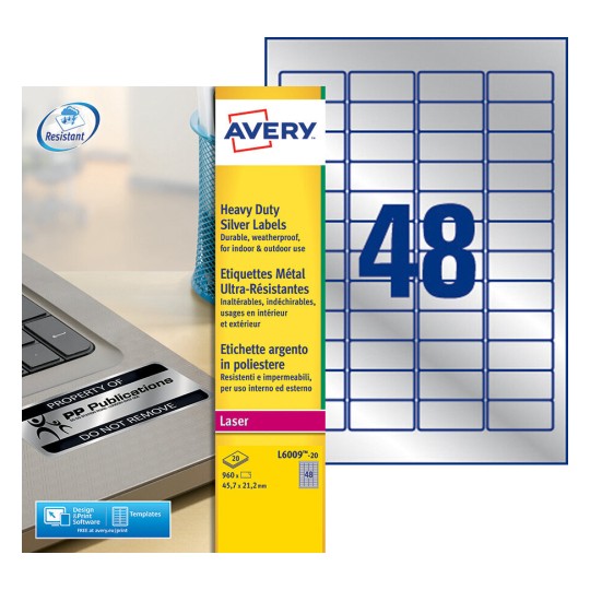 Etiquette ultra-résistante métallique L6009-20 Contenu: 960 Etiquettes / 20 Feuilles