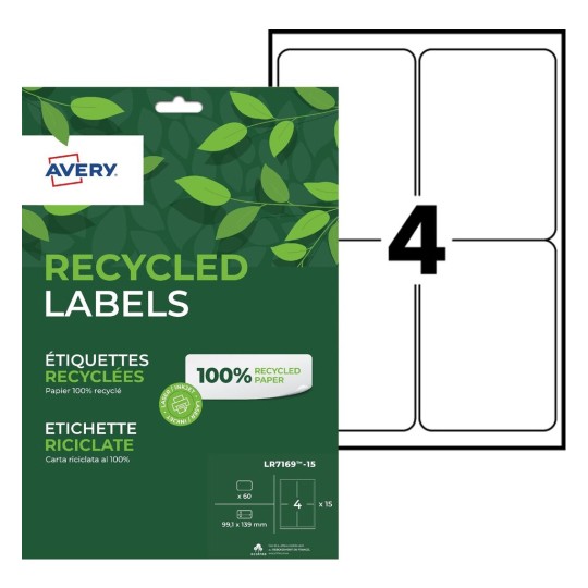 Etiquettes 100% recyclées LR7169-15 Contenu: 60 Etiquettes / 15 Feuille