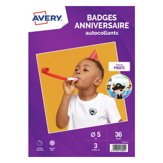 36 badges anniversaire autocollants L4781G-3