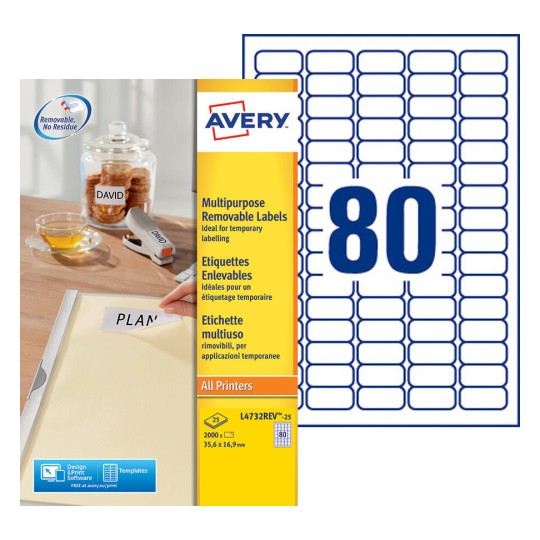 Etiquettes enlevables L4732REV-25 Contenu: 2.000 Etiquettes / 25 Feuilles