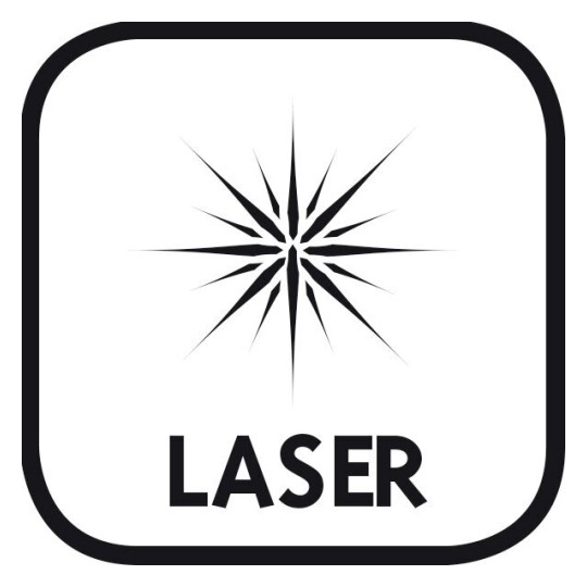 L'image montre un symbole graphique d'un laser avec une étoile représentant la lumière émise, accompagné du mot 'LASER' en dessous.