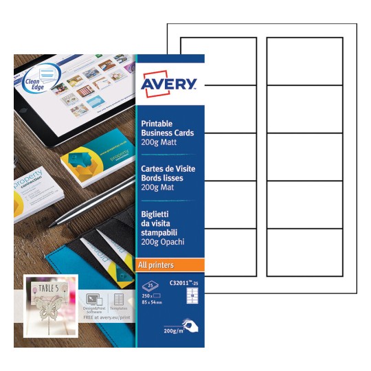 Cartes de visite C32011-25 Contenu: 250 Cartes / 25 Feuilles