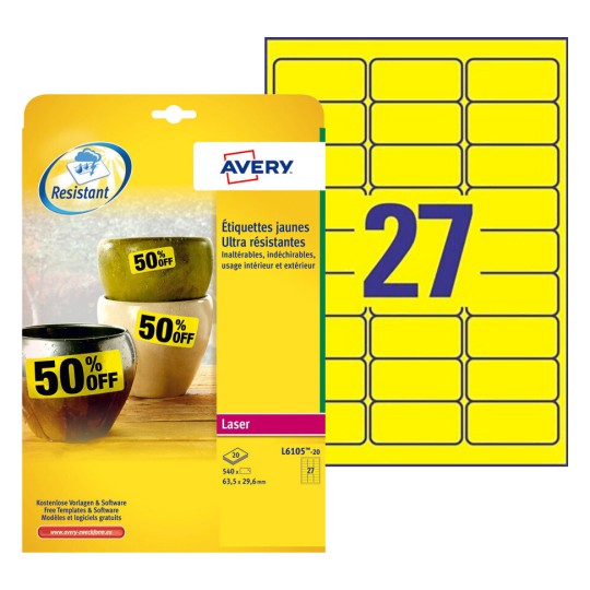 Etiquette ultra-résistante L6105-20 Contenu: 540 Etiquettes / 20 Feuilles