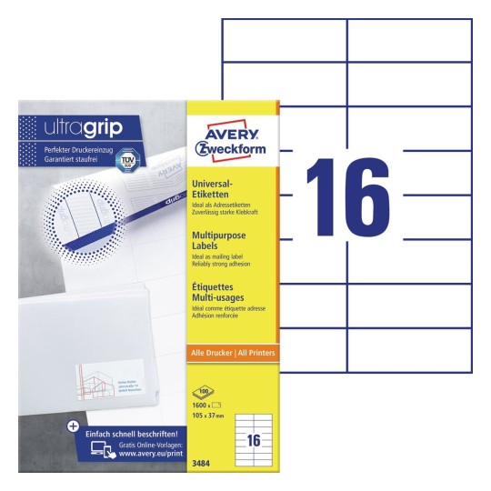 Etiquettes multi-usages 3484 Contenu: 1.600 Etiquettes / 100 Feuilles