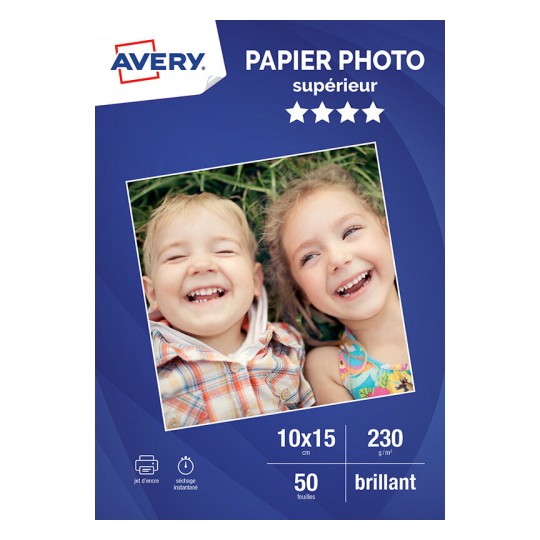 50 feuilles de papier photo brillant supérieur (230 g/m²) en format 10 x 15  cm 10x15, 230 g/m², Jet d'encre
