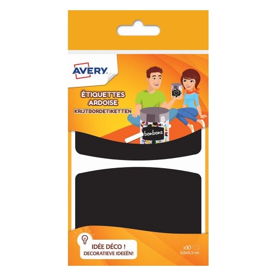 AVERY Sachet de 30 étiquettes ardoises noires diamètre 4,8cm. Pour craie ou  marqueur craie