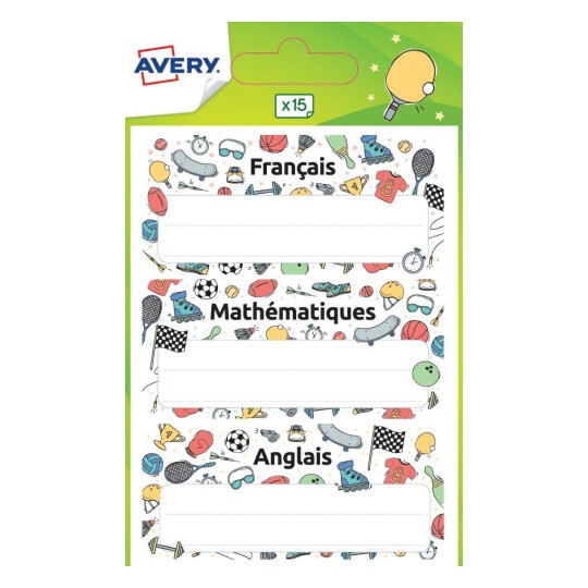 15 étiquettes matières scolaires motifs sports ECOL15S
