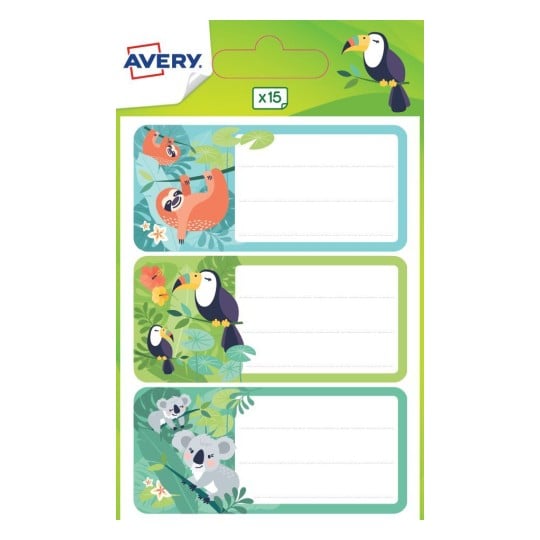 15 étiquettes scolaires autocollantes motif jungle ECOL15J
