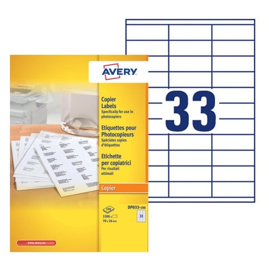 Etiquettes copieurs DP033-100 Contenu: 3.300 Etiquettes / 100 Feuilles