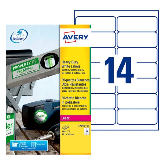 Etiquette ultra-résistante L7063-20 Contenu: 280 Etiquettes / 20 Feuilles