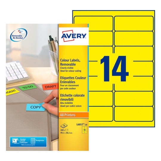 Etiquette enlevable couleur L6057-20 Contenu: 280 Etiquettes / 20 Feuilles